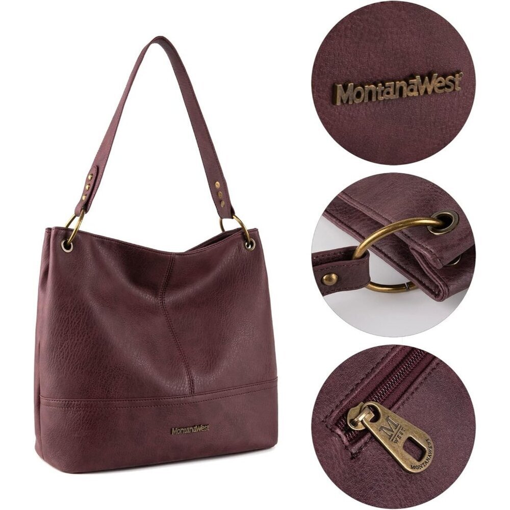 Women A-burgundy Brown Imported Zipper Ladies Shoulder Handbags with Back Pocket - Picture 5 of 6
